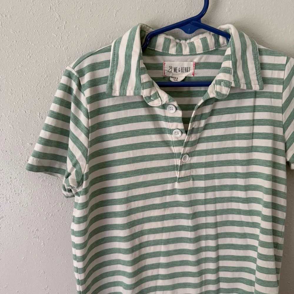 Me & Henry Green & Cream Striped Cotton Polo Size 5/6